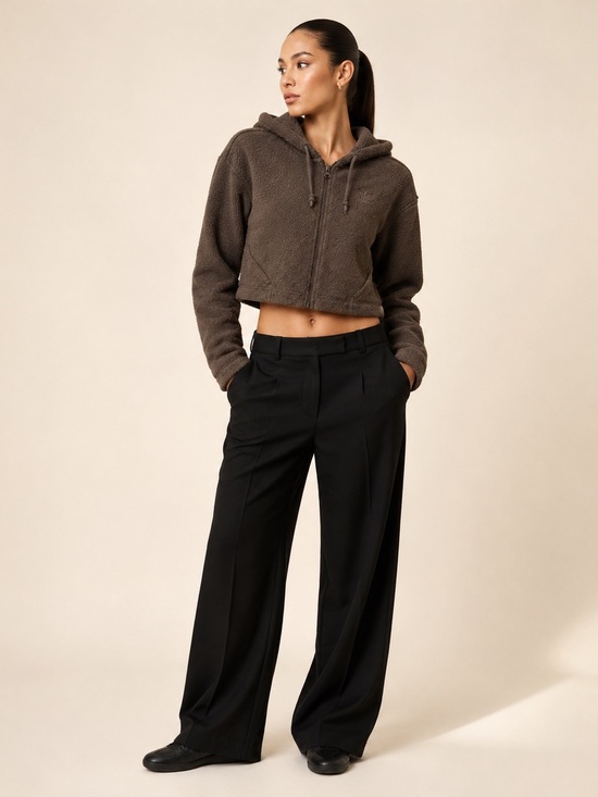 adidas Jackets & Blazers - adidas Cropped Teddy Sherpa Hoodie Jacket in Brown